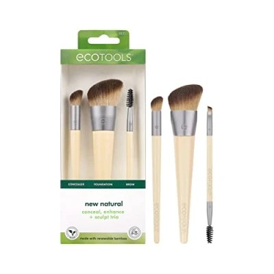 Image of EcoTools New Natural Conceal, Enhance, &amp; Sculpt Trio, Makeup Brushes For Foundation, Concealer, Brows, Dense, Synthetic Bristles Sculpting Face, Vegan Cruelty Free, 3 Piece Set