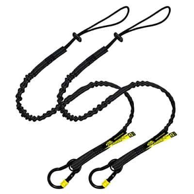 Image of BearTOOLS New Black Safety Lanyard Tether With Captive Eye Screw Lock Carabiner Aluminium, Universal Adjustable Loop End, Stop the Drops Weight Limit 8KG / 17.6lb Fall Restraint, 2 Pack 0932S (2)