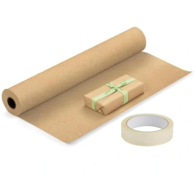 Image of Brown Kraft Gift Wrapping Paper Roll 90gsm Size 25m X 44cm Recyclable Perfect for Parcel Packing Arts &amp; Craft Christmas Birthday Wedding Decoration