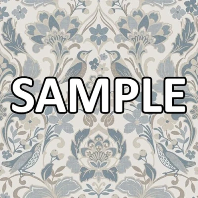 Image of World of Wallpaper Folk Themed Birds Floral Patterned Matte Finish Textured Sample for Living Room and Bedroom Soft Blue 946103