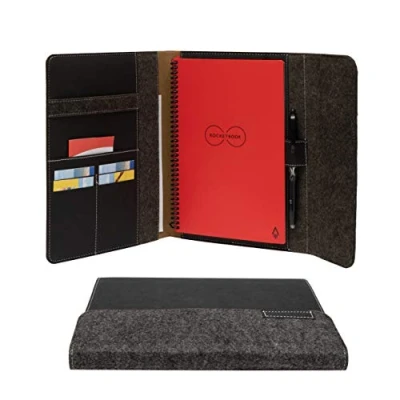 Image of Rocketbook Smart Notebook Folio Cover Dark Matter Black For Letter A4, Recyclable, Biodegradable, Pen Holder, Magnetic Clasp, Inner Storage
