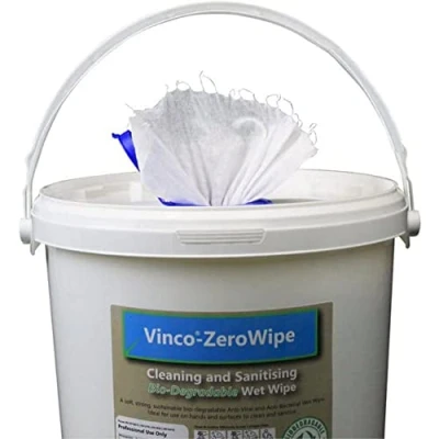 Image of VINCO ZEROWIPE BIO DEGRADABLE WET WIPES 200X200MM BUCKET OF 500