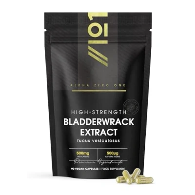 Image of Bladderwrack Extract 500mg High Strength 500μg Iodine 90 Vegan Capsules Fucus Vesiculosus Supplement 3 Months Supply by Alpha01