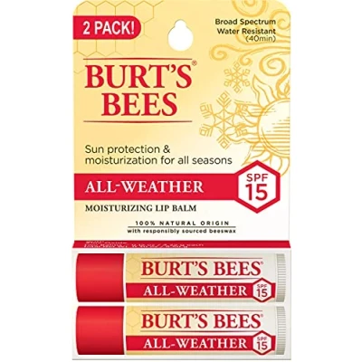 Image of Burts Bees All Weather Moisturizing Lip Balm Twin Pack SPF 15 for Unisex 2 x 0.15 oz
