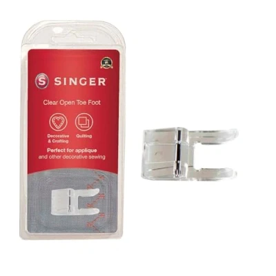 Image of SINGER Clear Open Toe Presser Foot Ideal for Appliqué, Decorative Stitching &amp; Surface Embellishments Smooth Feed Ribbons Dense Stitches
