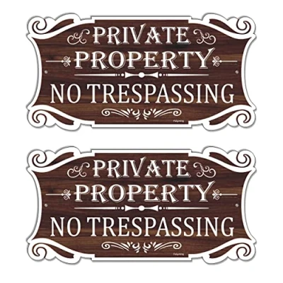 Image of 2 Pack Private Property No Trespassing Signs 12 x 6 Inches Sign Metal Sturdy Rust Aluminum Waterproof Easy to Install Outdoor