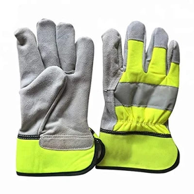 Image of Hi Vis Real Leather Childrens Kids Toddlers Rigger Work Gardening Gloves (4 6 years)