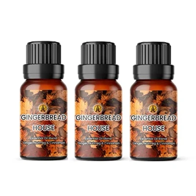 Image of Aroma Energy Gingerbread House Essential Oil Blend 30ml (3 x 10ml Bottles) Contains Ginger, Nutmeg &amp; Cinnamon Oils 100% Pure Natural