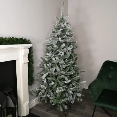 Image of 6ft (1.8m) Premier Flocked Woodcote Spruce PVC Hinged Christmas Tree