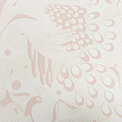 Image of SOPHIE LAURENCE Pink White Floral Designer Textured Wallpaper Botanique Plume Rose Birds Solid Heavy Duty Plain Non Woven Fleece for Living Room