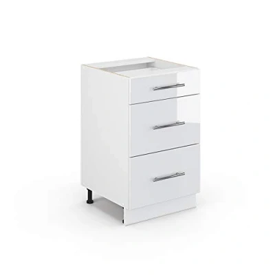 Image of Vicco Kitchen base cabinet Fame Line, White High Gloss/White, 50 cm without worktop