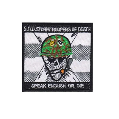 Image of Sod Stormtroopers of Death Speak English Or Di Patch Badge Embroidered Iron on Applique Souvenir Accessory