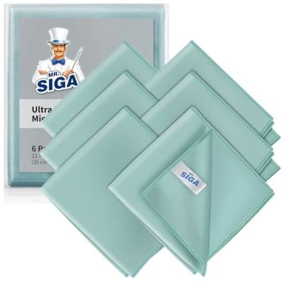 Image of MR.SIGA Ultra Fine Microfiber Cloths for Glass, Pack of 6, 35 x 40 cm 13.7&quot; 15.7&quot;
