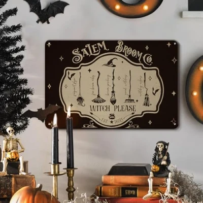 Image of Salem Broom Witch Please Halloween Sign