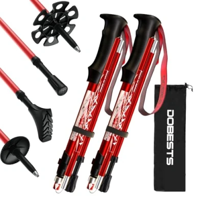 Image of DOBESTS Walking Poles, 2 Pack Collapsible Trekking Hiking Poles with Quick Lock System, Nordic Sticks for Women and Men, Lightweight Telescopic (Red Premium)