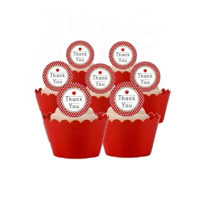 Image of 24 PRECUT Round Edible Wafer Rice Paper Thank You Cupcake Toppers Decorations