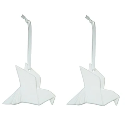 Image of Toyland Two White 9cm Hanging Origami Style Bird Tree Trims Christmas Decorations