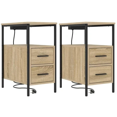 Image of vidaXL Bedside Cabinets with Drawer 2 pcs Sonoma oak Engineered wood