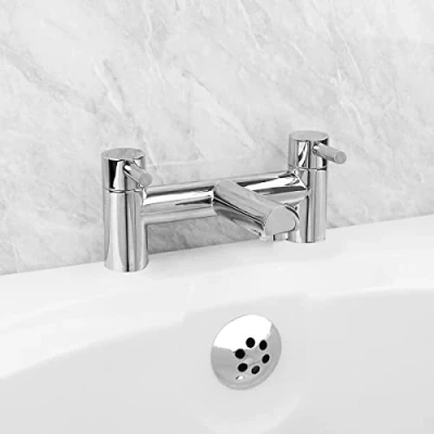 Image of Modern Round Chrome Deck Mounted Bridge Bath Filler Tap