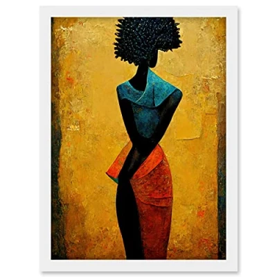 Image of Doppelganger33 LTD Abstract Oil African Woman Artwork Framed A3 Wall Art Print