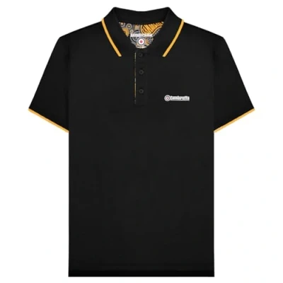Image of Lambretta Mens Paisley Lined Polo Shirt Big &amp; Tall Smart Top Black/Gold 5XL