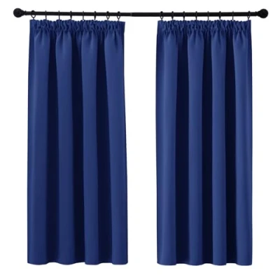 Image of PONY DANCE Thermal Blackout Curtains 54 Inch Drop Pencil Pleat Blue for Boys Bedroom Nursery Short Window with Hooks Track Rail, W46 X L54, Set of 2