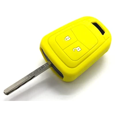 Image of Nordecco Silicone Protective Key Cover Compatible With Vauxhall Opel Corsa E Astra J Insignia Adam Meriva Zafira 2 or 3 Button (Yellow)