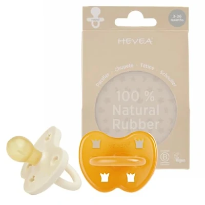 Image of HEVEA Natural Rubber Dummy Pacifier Round 3 36 Months Hygienic One Piece Design for Newborns to Toddlers, BPA Free, Soft &amp; Durable 2 Pack (Milky White Natural)