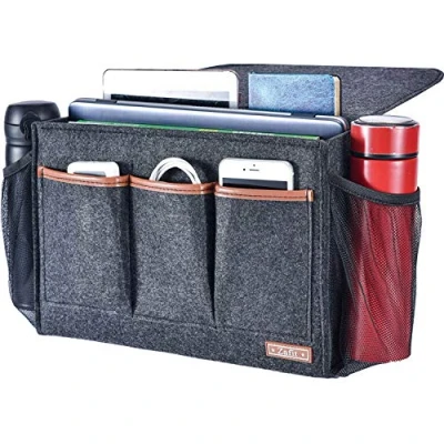 Image of Zafit Bedside Caddy, 8 Pockets Large Size Storage Organizer Caddy for Magazine Remotes Phone (13.4&#039;&#039; x 18.1&#039;&#039; Size, Dark Grey)