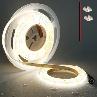 Image of TOPAI 12V COB LED Strip Natural White 4000K Outdoor Waterproof 5M 480LEDs/M Dotless Super Bright 4000Lm CRI &gt;90 Self Adhesive Cuttable Flexible for Cabinet Home DIY Lighting Projects
