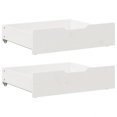 Image of vidaXL Under Bed Drawers White Solid Wood Pine Storage Boxes x2 Ideal Space Saving Solution for Bedside Tidy With Wheels 65x55x16 cm