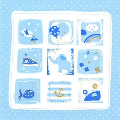 Image of 20 Napkins Baby Moments Blue as Table Decoration for Birth and Christening 33 x cm
