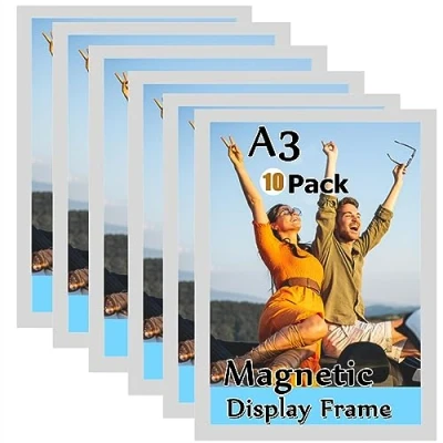 Image of A3 Magnetic Sign Holder, Gocoffun 10 Pack Self Adhesive Display Frame, Photo Frame for Home, School, Store, Notice,Pictrue (Silver)