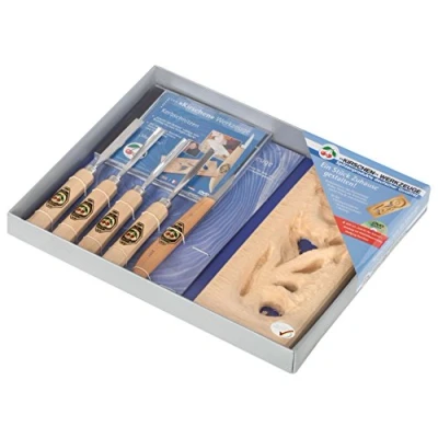 Image of Kirschen 3436000 &quot;Flower&quot; Carving Tool Set with DVD, Beige/Silver, 7 Piece