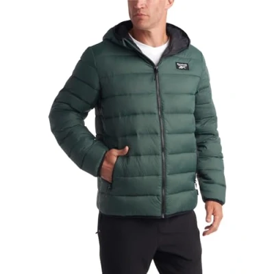 Image of Reebok Men&#039;s Jacket Lightweight Hooded Quilted Puffer Coat Warm Insulated Winter for Men (M XXL), Hunter, Medium