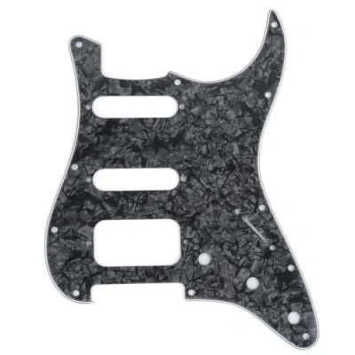 Image of Musiclily Pro 11 Hole Round Corner HSS Guitar Strat Pickguard for USA/Mexican Stratocaster Open Pickup, 4Ply Black Pearl