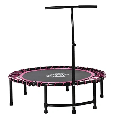 Image of HOMCOM 45 Round Mini Fitness Trampoline Rebounder Indoor Outdoor Jumper with Adjustable Handle Pink