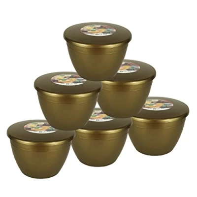Image of Just Pudding Basins Multipack Gold Coloured 1 Pint, 570ml Basin and Lid (6 Pack)