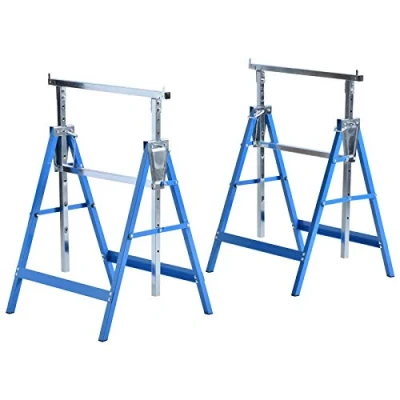 Image of HOMCOM Set of 2 Adjustable Telescopic Builders Trestle DIY Steel Work Bench Carpenter Folding Saw Horse Tools Blue