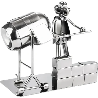 Image of BRUBAKER Screw Man Construction Worker with Concrete Mixer Metal Iron Figure Handmade House Building Gift for Craftsmen, Masons and Home Builders