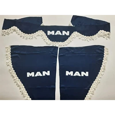 Image of VNVIS Set of 3 Plush Curtains with White Tassels for Man TGX TGA TGM Trucks (Blue)