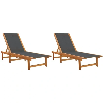 Image of vidaXL Sun Loungers 2 pcs Black Solid Wood Acacia and Textilene