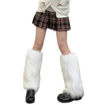 Image of FOLODA Womens Furry Party Costume Light Up Faux Furs Fuzzy Long Shoes Cuffs Leg Warmers/Boot Sleeve/Boot Covers