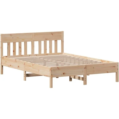 Image of vidaXL Solid Wood Pine Bed Frame with Headboard 160x200 cm Perfect for Bedroom, Includes Storage Shelves, Freestanding, Rustic Brown