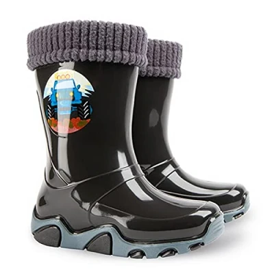 Image of Demar Toddlers Kids Boys Girls 2 10yrs Wellies Rain Boots Children Wellington Warm Lined (Graphite Stormer, 13 UK Child, numeric_13)