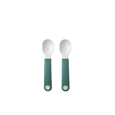 Image of Mepal Self Feeding Spoon Mio Baby Practice Utensil for Independent Eating Dishwasher Safe &amp; BPA Free Set of 2 Deep Turquoise