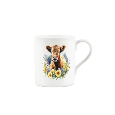 Image of Purely Home Floral Highland Cow Calf Mug Farm Animals &amp; Flowers Nature Gifts Creatures Great Small Wildlife Themed Present Bone China Coffee/Tea Hot Drinks White Cup