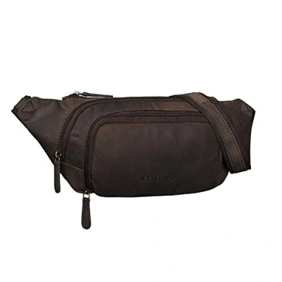 Image of STILORD &#039;Luke&#039; Bumbag Leather Vintage Unisex Waist Bag Belt for Women Men Journey Festival Smartphone Pouch in Genuine Buffalo Leather, Colour:Flat Dark Brown