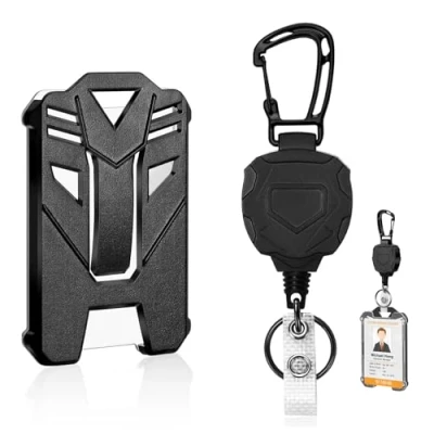 Image of Retractable Keychain, Heavy Duty Keyring Extendable Badge Reels Tactical Key Lanyard Belt Clip Holder Pull Reel with ID Card