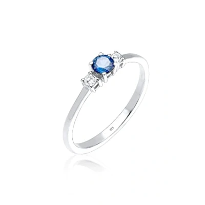 Image of Elli Ring Ladies Engagement Classic with Synthetic Sapphire and Zirconia Crystals in 925 Sterling Silver